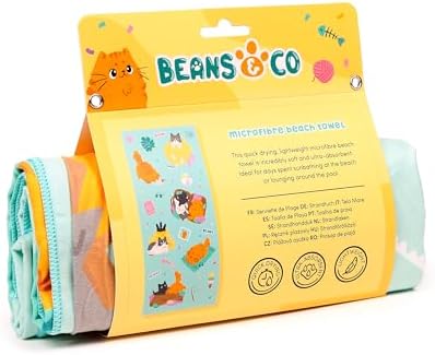 Puckator Bean & Co Cats Microfibre Beach Towel - Large Quick Drying Lightweight Thin Funny Mens Girls Beach Pool Holiday Towel Towels For Adults Womens - Vacation Accessories Essentials Family - Image 2