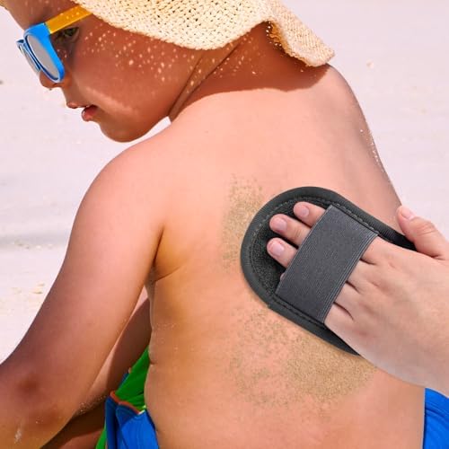 Gosknor 2pcs Sand Remover Bag, Wipe Off Cleaner Mitts Soft Comfortable Sand Remover Pouch Brush with Zipper Seaside Vacation Essentials for Camping Beach Party Activities Accessories(Gray, Blue) - Image 3