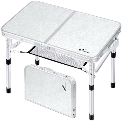Sportneer Folding Camping Table, Adjustable Height Small Folding Table Portable Camp Tables (23.6" L x 15.7" W (2 Height)) with Mesh Layer for Outdoor Camp Garden Picnic BBQ Dining Cooking