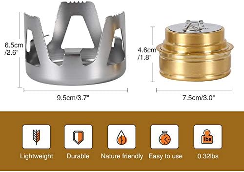 REDCAMP Mini Spirit Burner, Brass Alcohol Stove with Adjustable Flame & Wind Shield, Ultralight Portable Camping Stove for BBQ Backpacking Hiking Outdoor Cooking Picnic, Fuel Not Included (Silver) - Image 3