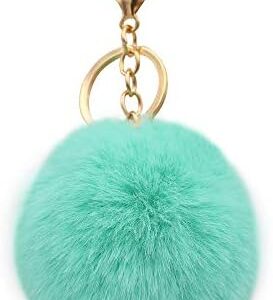 Real Sic Pom Pom Keychain - Faux Fur For Girls Women Backpack Purse Gift, Mint, Medium