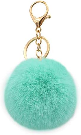 Real Sic Pom Pom Keychain - Faux Fur For Girls Women Backpack Purse Gift, Mint, Medium