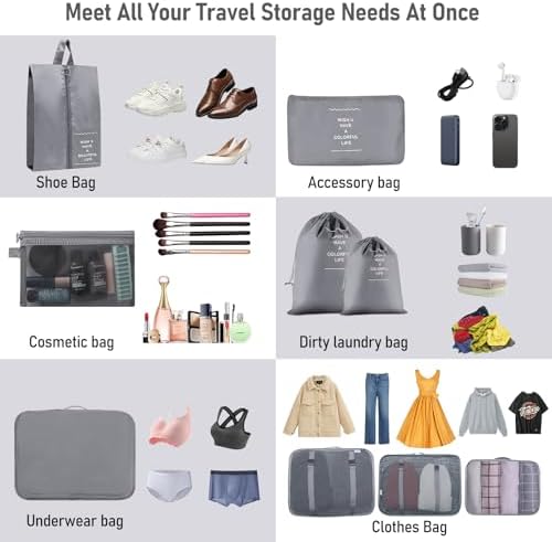 Packing Cubes for Suitcases, 10 pcs Travel Organiser Packing Bags for Clothes Shoes Toiletries Travel Luggage Organizers Storage Bags - Image 6