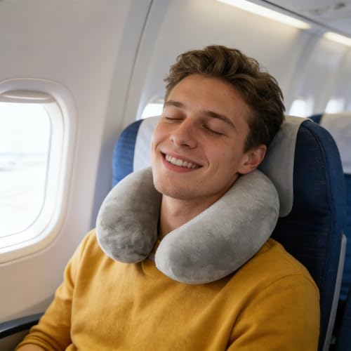 Inflatable Travel Pillow,Blow up Airplane Travel Neck Pillow Compact Small U Shape Headrest Support Cushion for Airplane Train Car Office Travel Essential Flight Pillows for a Long Hauls Sleeping Rest - Image 2