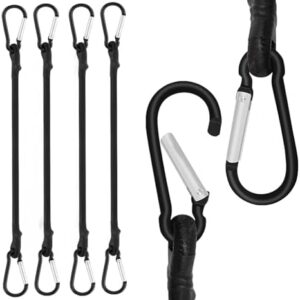 4Pcs 30cm Bungee Cords with Hooks Durable&Stretchable Bungee Straps | Bungee Cords with Carabiner Clips, Bungee Cord for Securing Luggage, Camping Gear, Bike Racks, Car Roof, Mountaineering