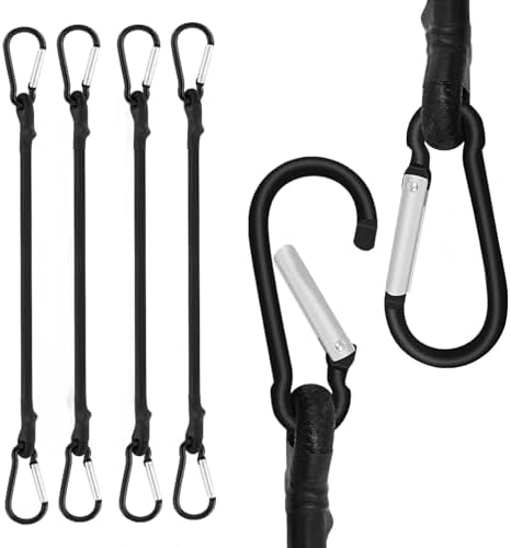 4Pcs 30cm Bungee Cords with Hooks Durable&Stretchable Bungee Straps | Bungee Cords with Carabiner Clips, Bungee Cord for Securing Luggage, Camping Gear, Bike Racks, Car Roof, Mountaineering