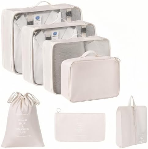 Packing Cubes for Suitcase,8 PCS Travel Luggage Packing Organizers for Backpack, Waterproof Travel Essentials Bag, Travel Accessories (Beige)