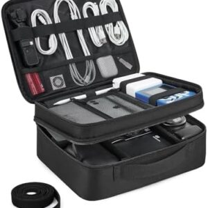 bagsmart Extra Large Double Layer Portable Travel Cable Organiser Bag Electronics Accessories Storage Case for Charger, Adaptors, Kindle, Hard Drives (Black-Lightweight)