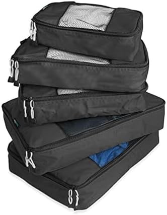 TravelWise Luggage, Black, 2 Small, 2 Medium, 1 Large, Luggage Packing Organization Cubes 5 Pack