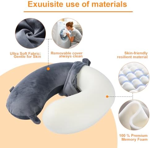 Travel Pillow,100% Pure Memory Foam U Shaped Neck Pillow,Super Lightweight Portable Headrest Great for Airplane, Car,Home,Office,Sleeping (gray) - Image 4