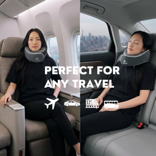 Luxury Memory Foam Travel Neck Pillow, 100% Cotton Jersey, 360° Support, with Mesh Travel Case, Flight Cushion, Eye mask and Ear Plugs, Essentials for flying, Adjustable Size, UK Brand (Latte) - Image 9