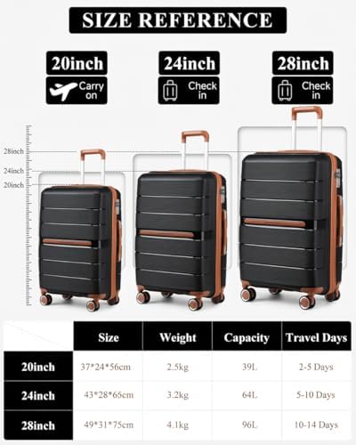 British Traveller 24" Medium Suitcase Lightweight Polypropylene Hard Shell Luggage Hold Check in Suitcase with 4 Wheels and Built-in TSA Lock(Black, 66cm 60L) - Image 9