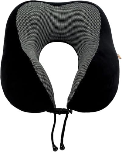 Memory Foam Travel Pillow, Neck Pillow with 360-Degree Head Support, Comfortable and Lightweight, Ideal for Sleeping on Airplane, Car, Train, Bus and Home Use, Comes with Storage Bag (Black) - Image 2