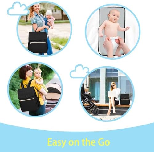 LANDICI Baby Changing Bag Backpack, Multifunction Nappy Change Back Pack Stylish Baby Travel Diaper Bags with Changing Mat, Stroller Straps for Mum Dad Boy Girls (Black) - Image 6