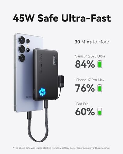 INIU 45W Fast Charging Power Bank, 40% Smaller 10000mAh with Detachable Cable, Flight-Safe Travel Portable Charger, USB C Mobile Phone Portable Powerbank for iPhone 17 16 15 Pro iPad Samsung S25 etc - Image 3