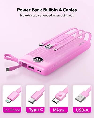 VRURC Power Bank with Built in Cables,10000mAh USB C Portable Charger with 5 Outputs & 2 Inputs and LED Display, External Battery Bank for iPhone/iPad/Samsung Galaxy Tablets and More - Image 2