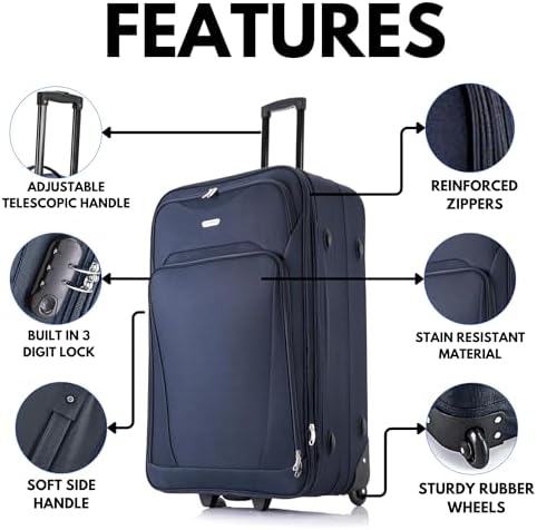 FLYMAX 29" Large Suitcase Lightweight Luggage Expandable Hold Check in Travel Bag on Wheels Black 90L - Image 3