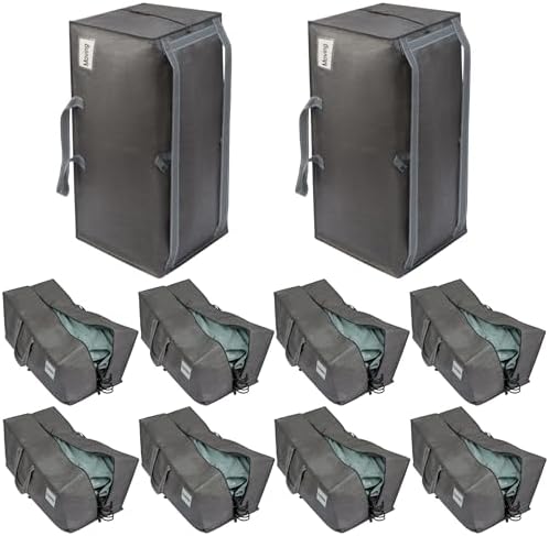 VENO 10 Pack Heavy-Duty Extra Large Moving Bags W/Backpack Straps, Moving House Essentials, Strong Handles & Zips, Clothes Storage, Packing, Laundry Bags, Reusable and Sustainable (Gray, 10 Pack)