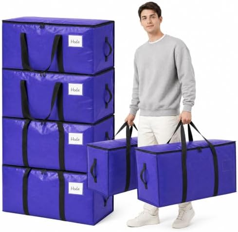 Hode Heavy Duty Moving Bags Extra Large Strong Plastic Storage Bags Zips | Duvet Clothes Bedding Waterproof Storage Packing Bag Boxes Moving House Essentials Extra Large Moving Boxes 90l 6 Pack Blue