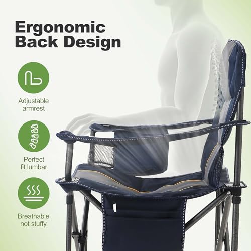 LET'S CAMP Oversized Folding Camping Chair for Adults Support 200 KG Blue | Heavy Duty for Heavy people, with Cup Holder Storage, Cooler Bag, Thicken 600D Oxford - Image 6