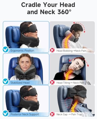 Umisleep Travel Pillow, Memory Foam Neck Pillow for Travel with 360°Support, Adjustable & Detachable for Airplane & Car, Ergonomic Neck Cushion for Adults with Eye Mask & Carry Bag, Black - Image 4