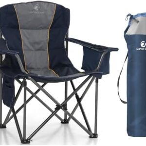 LET'S CAMP Oversized Folding Camping Chair for Adults Support 200 KG Blue | Heavy Duty for Heavy people, with Cup Holder Storage, Cooler Bag, Thicken 600D Oxford
