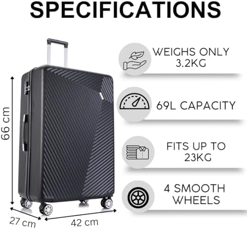 FLYMAX Medium Suitcase 4 Wheel Lightweight Luggage Hard Shell ABS Travel Case Hold Check in Fits 15kg - 20kg Medium Size + 3 Digit Lock + Telescopic Handle 67 Litre Capacity - Image 2