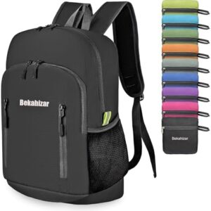 20L Ultra Lightweight Backpack Foldable Hiking Daypack Rucksack Water Resistant Travel Day Bag for Men Women Kids Outdoor Camping Mountaineering Walking Cycling Climbing (Black)