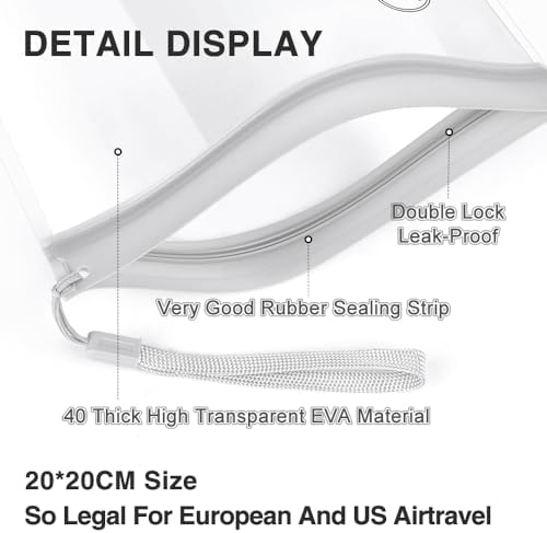 Airport Security Liquids Bags 20x20cm, Clear Travel Toiletry Bags TSA Approved Leakproof Wash Bags Travel Accessories Holiday Essentials for Women/Men - Image 4