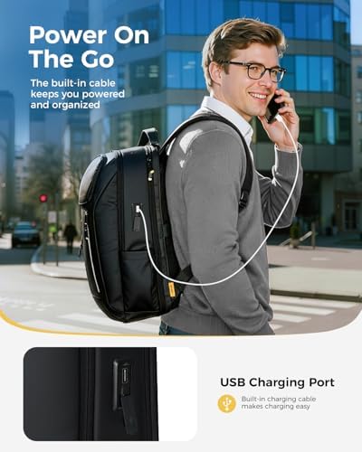 Laptop Backpack for Men, 17.3 Inch 30L Water-Resistant Business Rucksack with USB Charging Port for Travel, Work Commute and Overnight Trips, Black - Image 4