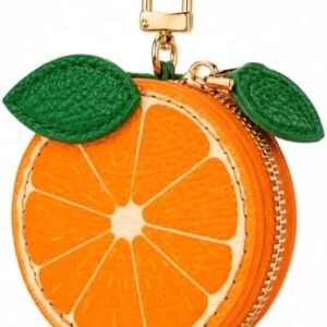 Mini Coin Purse Keychain, Orange Fruit Leather Coin Pouch Charm, Small Zipper Bag for Handbags, Backpacks & Accessories for Girls and Women