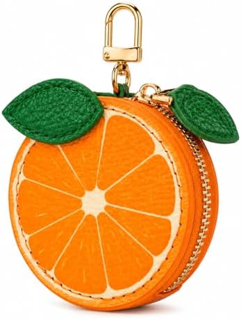 Mini Coin Purse Keychain, Orange Fruit Leather Coin Pouch Charm, Small Zipper Bag for Handbags, Backpacks & Accessories for Girls and Women