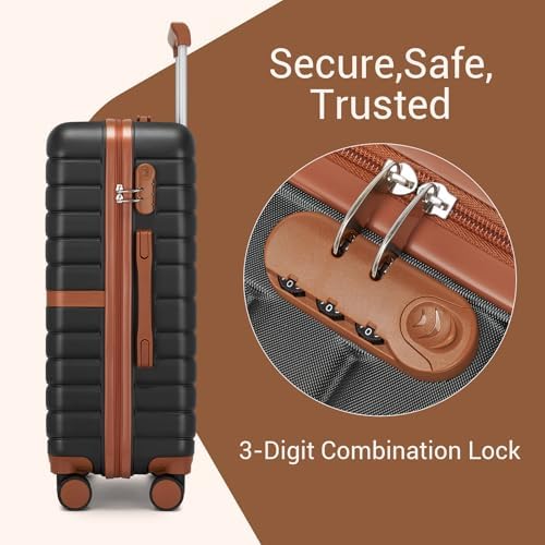 Kono Cabin Suitcase 55x40x20 Lightweight ABS + PC Hard Shell Carry On Trolley Case Small Travel Hand Luggage with 3 Digit Combination Lock Spinner Wheels (Black/Brown) - Image 9