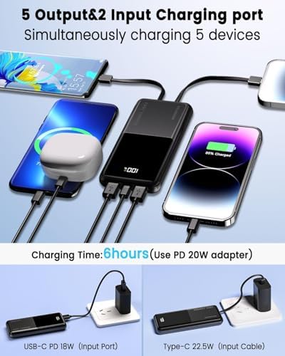 Power Bank Fast Charging 20000mAh 22.5W Portable Charger with Built-in Cables USB-C PD3.0 QC4.0 Powerbank Battery Pack with LCD Display for iPhone 17 16 15 14 13 Android and more - Image 3