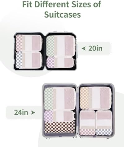 Narwey Packing Cubes for Suitcases, 6 Set Compression Packing Cubes for Backpack, Packing Cube Storage Bags, Suitcase Luggage Packing Organiser for Travel Essentials Accessories (Checker Combined) - Image 3