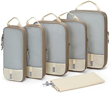 BAGSMART Compression Packing Cubes for Suitcases & Backpack, 6 Set Travel Organisers Bags with Label Pocket for Luggage, Travel Essentials, Holiday & Camping Accessories, White Opal