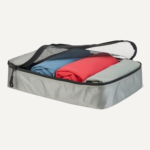 Amazon Essentials 4-Piece Packing Cubes Travel Accessories Set, Luggage Organiser with Double Zip, Mesh Top, 100% Polyester, Small/Medium/Large/Slim, Grey (Previously Amazon Basics) - Image 3