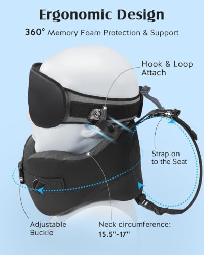 Umisleep Travel Pillow, Memory Foam Neck Pillow for Travel with 360°Support, Adjustable & Detachable for Airplane & Car, Ergonomic Neck Cushion for Adults with Eye Mask & Carry Bag, Black - Image 5