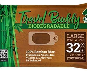 Ace Travel Buddy Large Body Wet Wipes - No Rinse Bath Or Shower Bamboo Wipe - Gym, Travel, Camping, Backpacking, Hiking, Pets, Festival Essentials/Accessories, 32 Wipes(8"X12"/20X30CM)