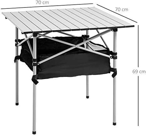 Outsunny 70cm Aluminum Roll-Top Table w/Mesh Bag Camping Outdoor Dining Foldable w/Steel Frame Picnic Lightweight Hiking Furniture Desk, Silver - Image 3