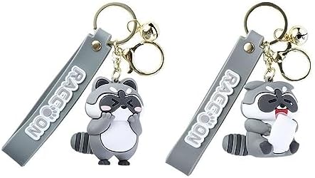 Kopida Keychain 2PCS Cute Cartoon Raccoon Key Chains Exquisite Cartoon Pendant Keyring Girl Backpack Decoration Women Key Chain DIY Hanging Accessory