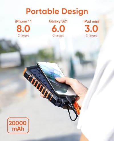 Solar Charger 20000mAh Power Bank - Hiluckey Wireless Portable Charger 3A USB C Fast Charging External Battery Pack for Cell Phone Tablets - Image 3
