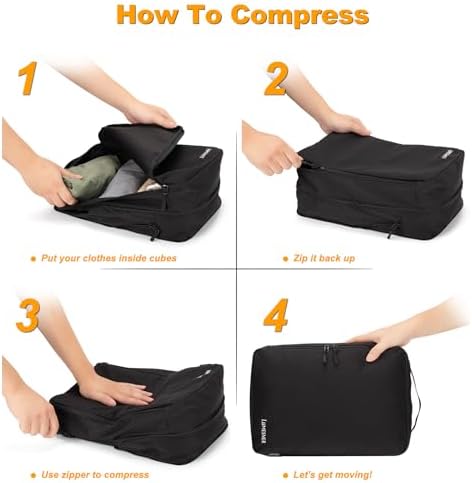 Compression Packing Cubes, Lumesner 8 Set Travel Essentials Packing Cubes for Carry on Suitcases, Compression Suitcase Organizers Bag Set & Travel Cubes (8-piece, Black) - Image 4