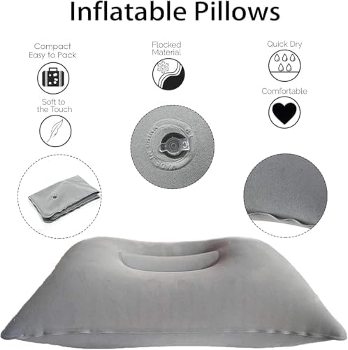 Inflatable Pillow, Ultralight Compressible Waterproof Soft Portable Cushion, Compact Blow Up Pillow for Camping, Hiking, Beach, Fishing & Office, 34 x 22 cm (Dark Blue+Grey) - Image 3