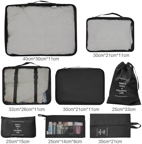 TRIXES 8PC Travel Packing Cubes – All-in-one Holiday Essential – Convenient waterproof storage for all Holiday Clothing, Accessories and Bathroom Products - Black - Image 2