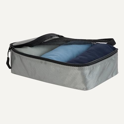 Amazon Essentials 4-Piece Packing Cubes Travel Accessories Set, Luggage Organiser with Double Zip, Mesh Top, Polyester, Small, Grey (Previously Amazon Basics) - Image 3