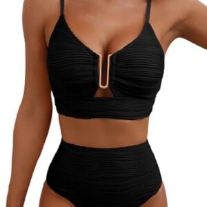 Herseas 2 Piece Bestselling Bikini Set U-Wire Cutout Swimsuit High Waisted Textured 2025 Summer Beach Swim Bathing Suits