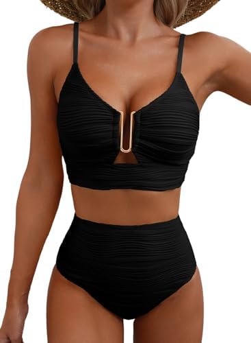 Herseas 2 Piece Bestselling Bikini Set U-Wire Cutout Swimsuit High Waisted Textured 2025 Summer Beach Swim Bathing Suits