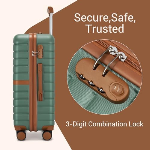Kono Cabin Suitcase 55x40x20 Lightweight ABS + PC Hard Shell Carry On Trolley Case Small Travel Hand Luggage with 3 Digit Combination Lock Spinner Wheels (Green/Brown) - Image 5