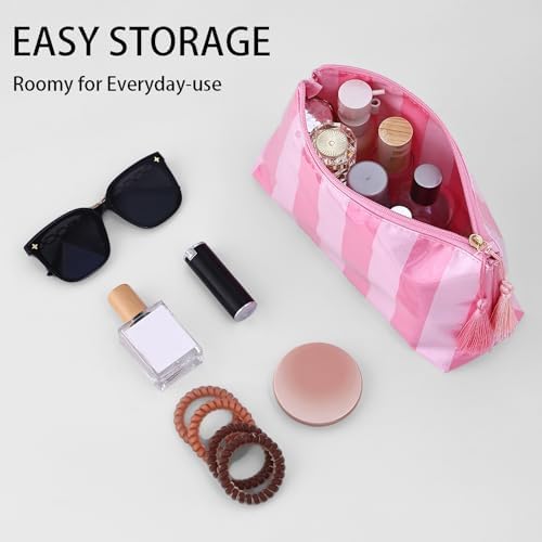 DYSHAYEN Makeup Bags for Purse,Small Clear Coated Cosmetic Bags for Women Girls, Waterproof Travel Organizer Zipper Pouch Beach Vacation Essentials, Pink-Hot Pink, 10x3.5x5.5 inches, Clear - Image 2